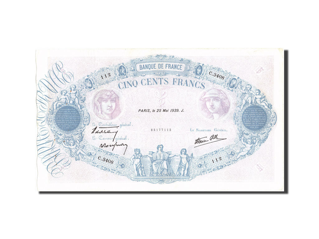 Banknote, France, 500 Francs, 500 F 1888-1940 ''Bleu et Rose'', 1939
