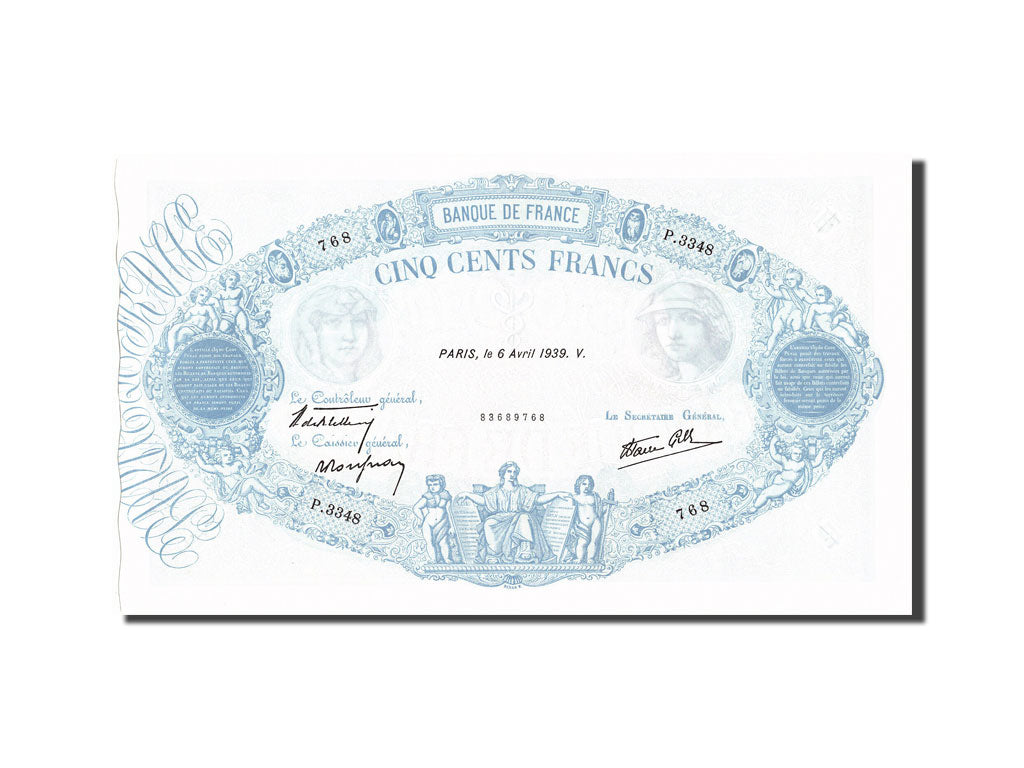Billete, Francia, 500 Francs, 500 F 1888-1940 ''Bleu et Rose'', 1939