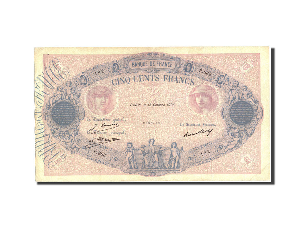 Billete, Francia, 500 Francs, 500 F 1888-1940 ''Bleu et Rose'', 1926