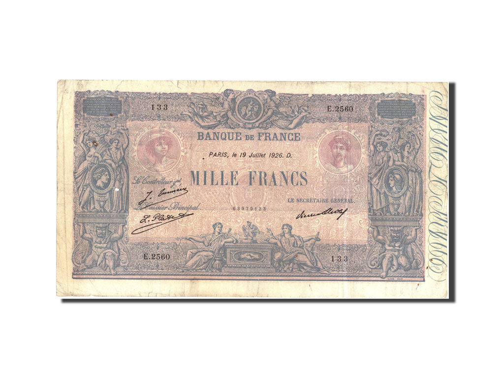Banknot, Francja, 1000 Francs, Bleu et Rose, 1926, 1926-07-19, VF(30-35)