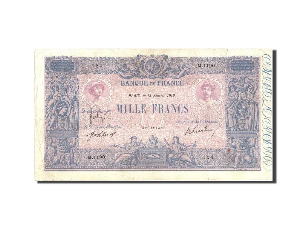 Banconote, Francia, 1000 Francs, 1 000 F 1889-1926 ''Bleu et Rose'', 1919