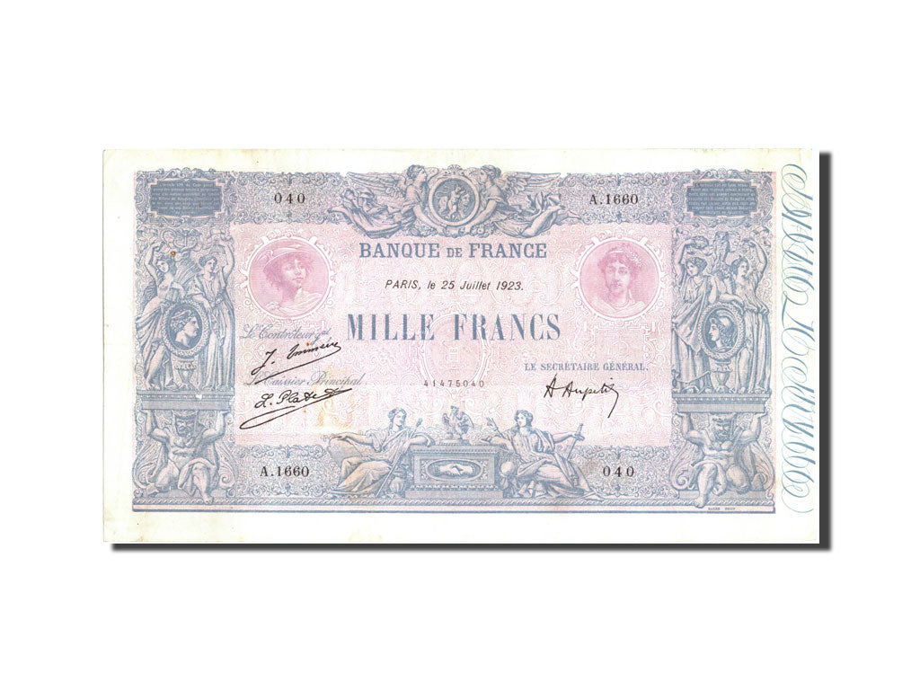 Banknote, France, 1000 Francs, 1 000 F 1889-1926 ''Bleu et Rose'', 1923