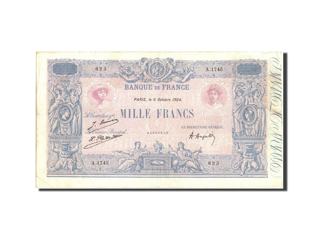 Biljet, Frankrijk, 1000 Francs, 1 000 F 1889-1926 ''Bleu et Rose'', 1924