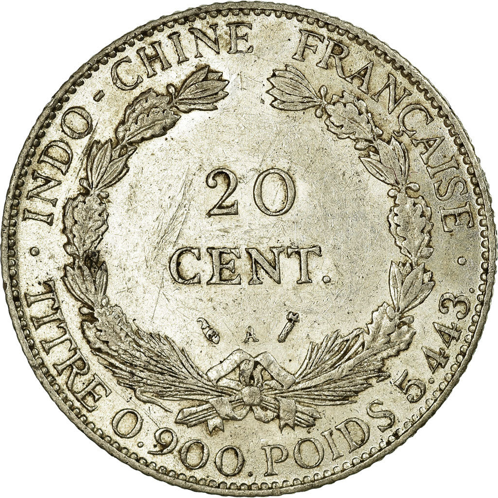 Coin, French Indochina, 20 Cents, 1885, Paris, AU(55-58), Silver, Lecompte:188