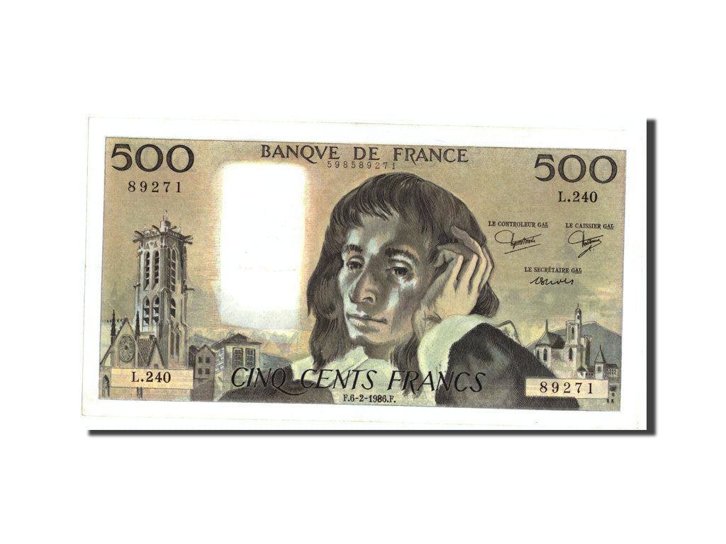 Banknote, France, 500 Francs, 500 F 1968-1993 ''Pascal'', 1986, 1986-02-06
