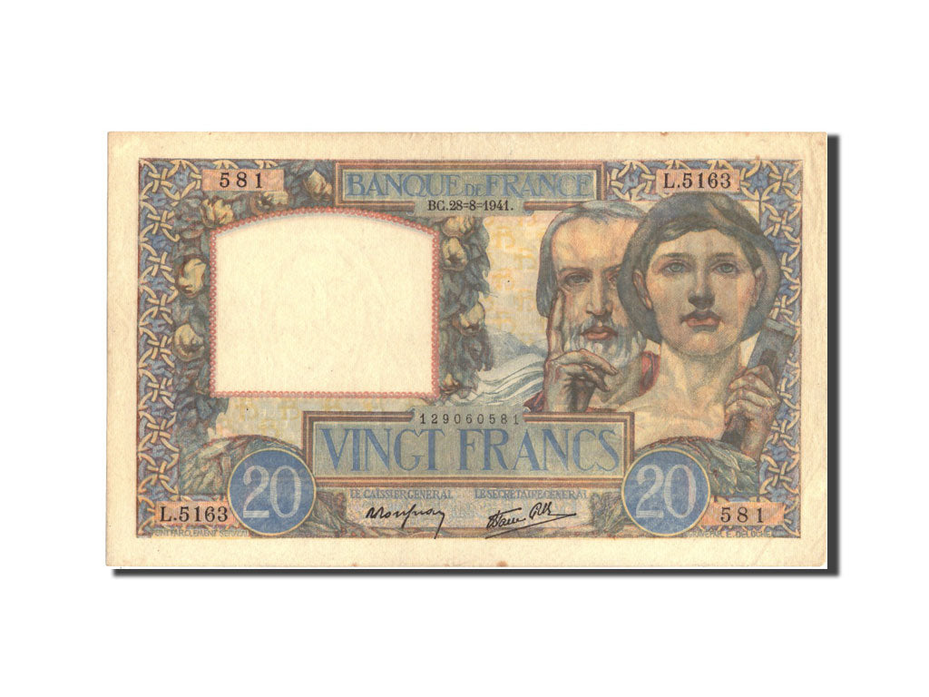 Biljet, Frankrijk, 20 Francs, 20 F 1939-1942 ''Science et Travail'', 1941