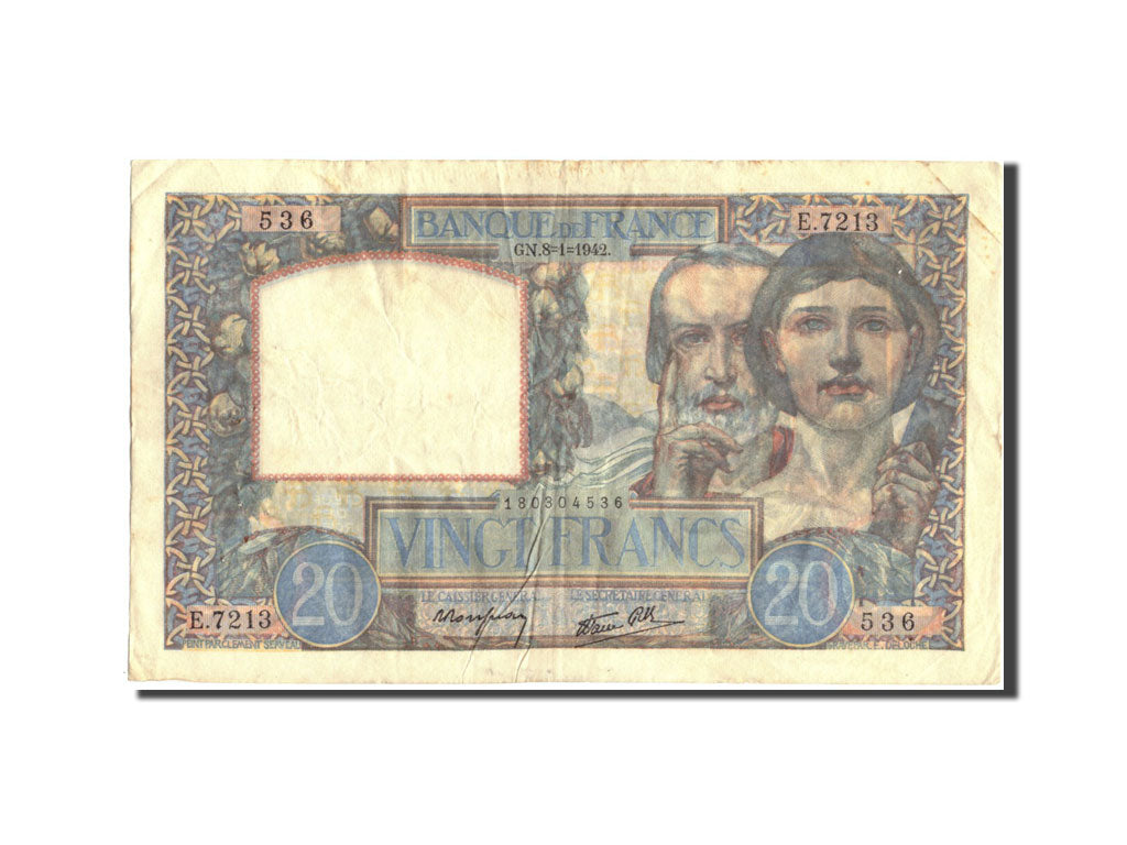 Banknote, France, 20 Francs, 20 F 1939-1942 ''Science et Travail'', 1942