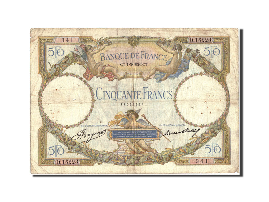 Banconote, Francia, 50 Francs, 50 F 1927-1934 ''Luc Olivier Merson'', 1934