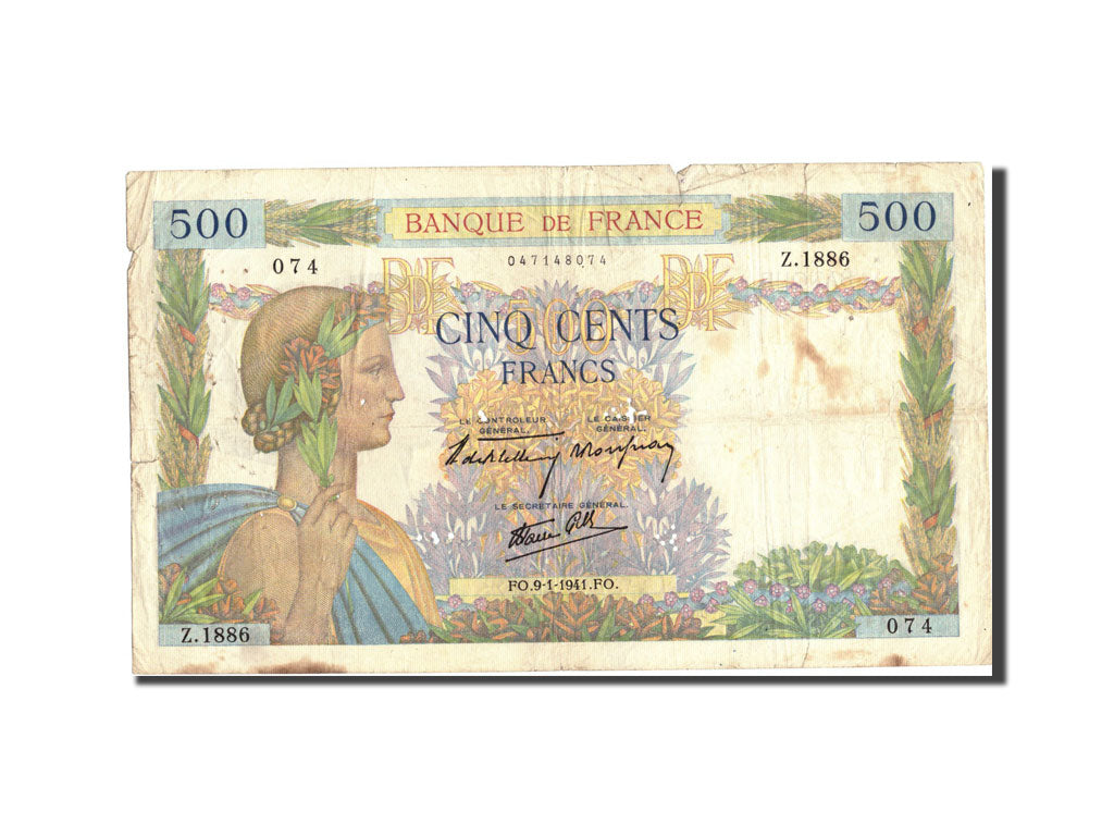Biljet, Frankrijk, 500 Francs, 500 F 1940-1944 ''La Paix'', 1941, 1941-01-09