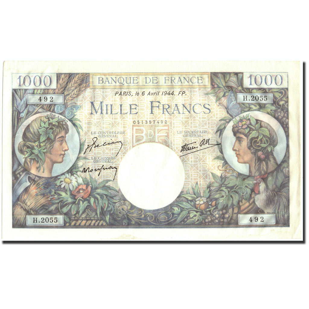 Francia, 1000 Francs, Commerce et Industrie, 1944-04-06, H.2055, SPL-