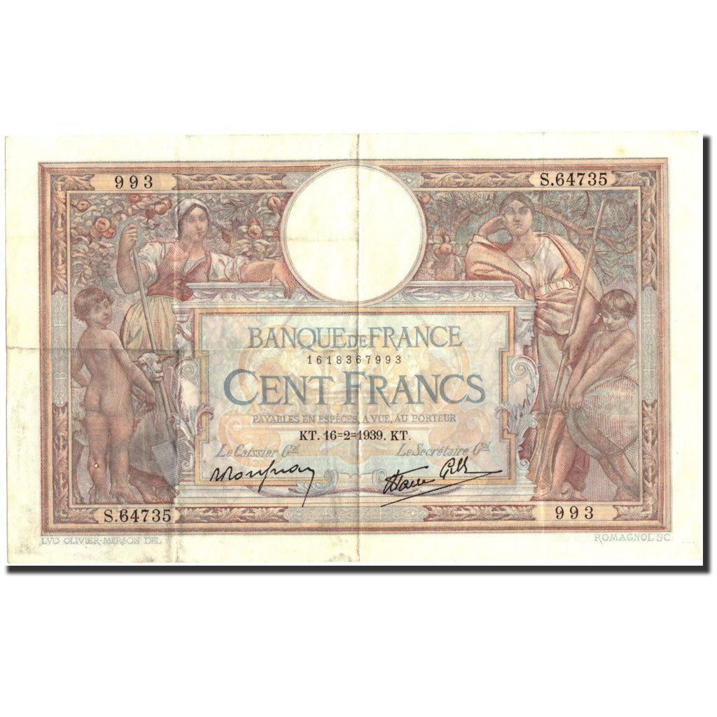 Billet, France, 100 Francs, 100 F 1908-1939 ''Luc Olivier Merson'', 1939