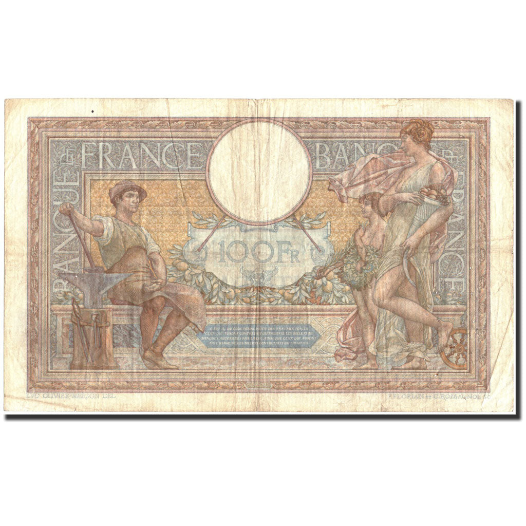 Billete, Francia, 100 Francs, 100 F 1908-1939 ''Luc Olivier Merson'', 1937
