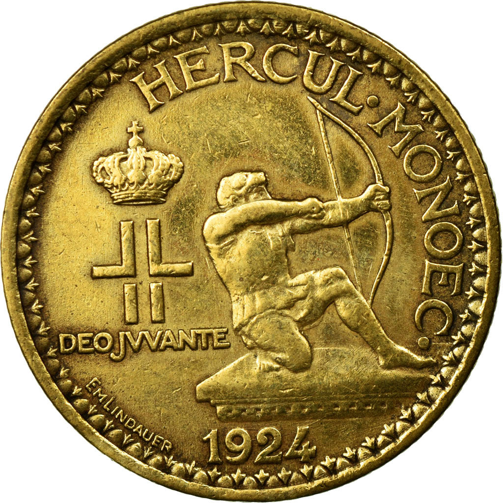 Coin, Monaco, Louis II, Franc, 1924, Poissy, AU(50-53), Aluminum-Bronze