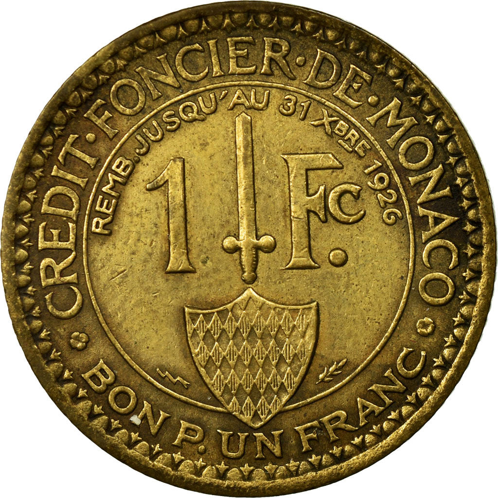 Coin, Monaco, Louis II, Franc, 1924, Poissy, AU(50-53), Aluminum-Bronze