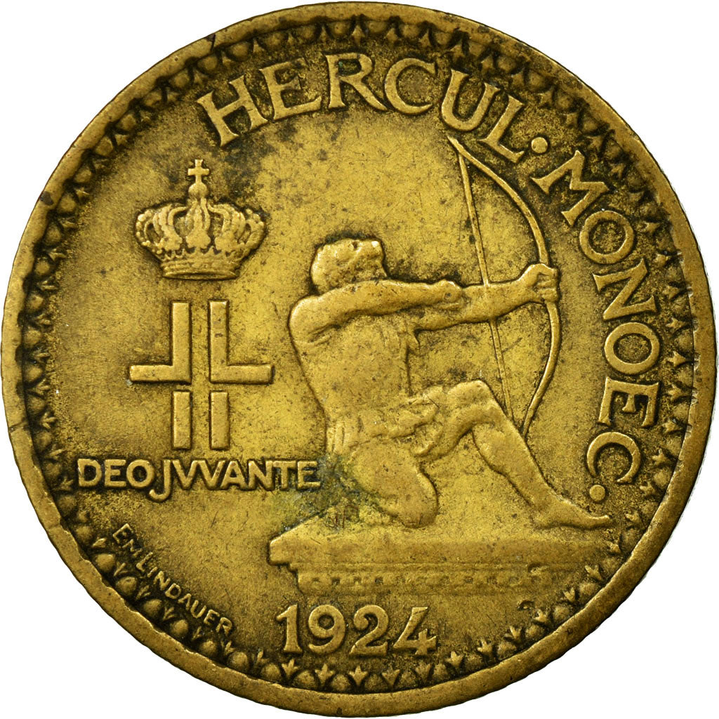 Coin, Monaco, Louis II, Franc, 1924, Poissy, EF(40-45), Aluminum-Bronze