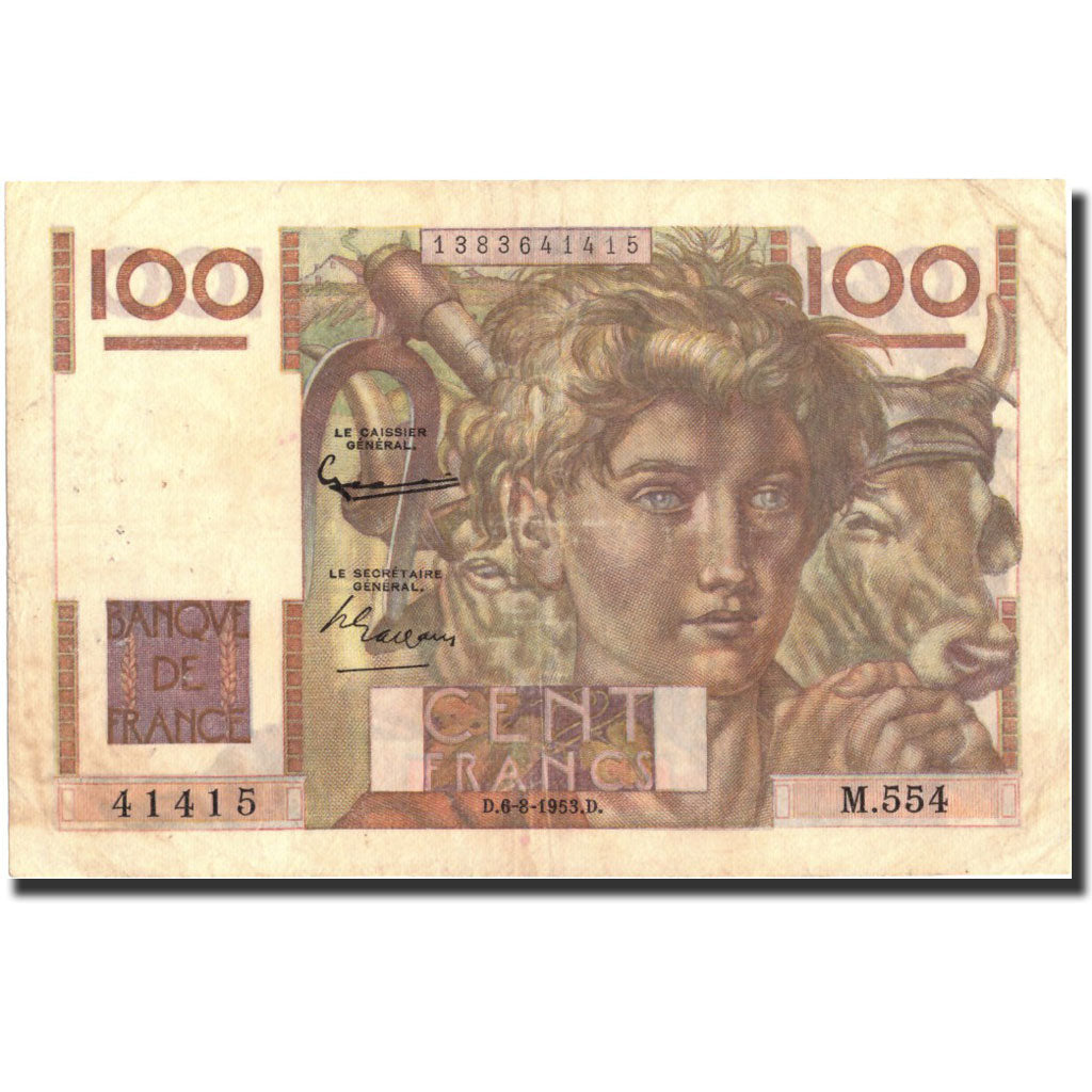 Biljet, Frankrijk, 100 Francs, 100 F 1945-1954 ''Jeune Paysan'', 1953