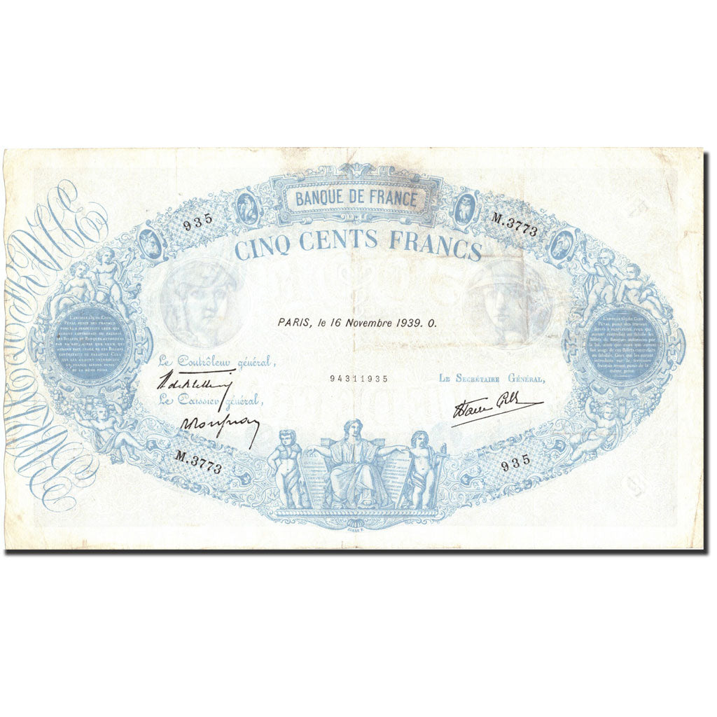 Banknot, Francja, 500 Francs, Bleu et Rose, 1939, 1939-11-16, VF(30-35)