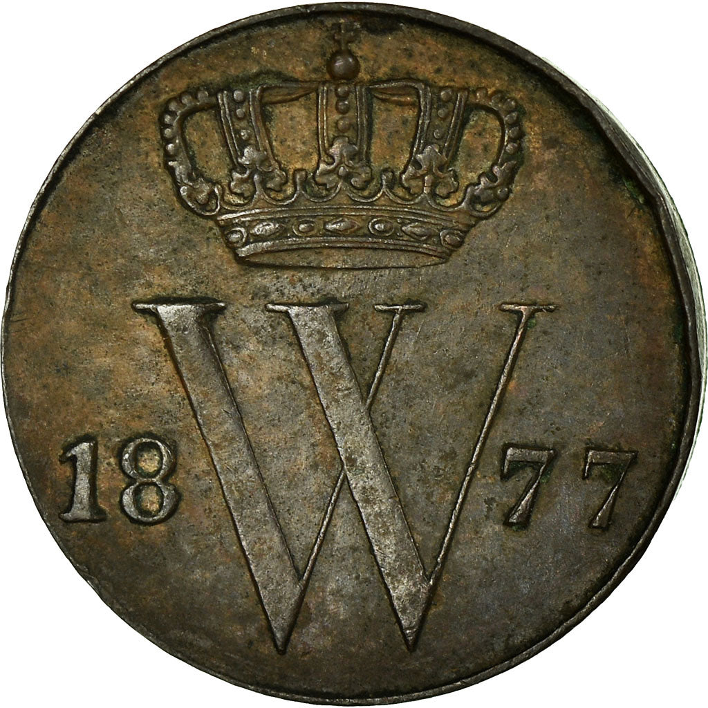 Coin, Netherlands, William III, 1/2 Cent, 1877, AU(55-58), Copper, KM:90