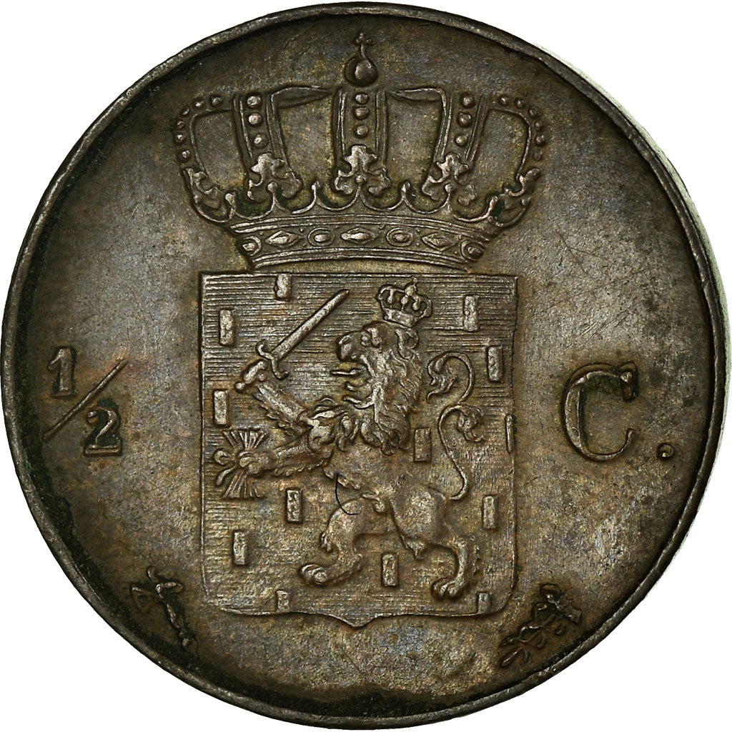 Coin, Netherlands, William III, 1/2 Cent, 1877, AU(55-58), Copper, KM:90