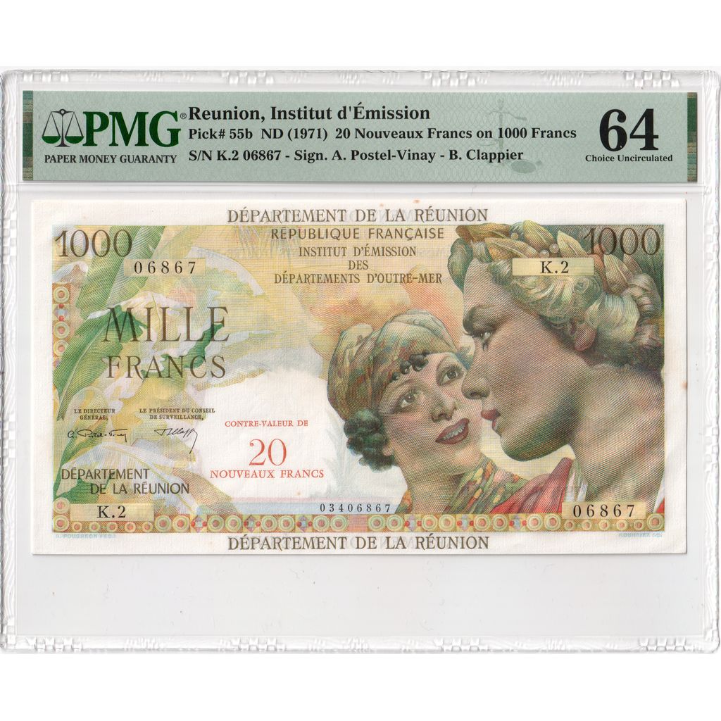 Réunion, 20 Nouveaux Francs on 1000 Francs, SPL