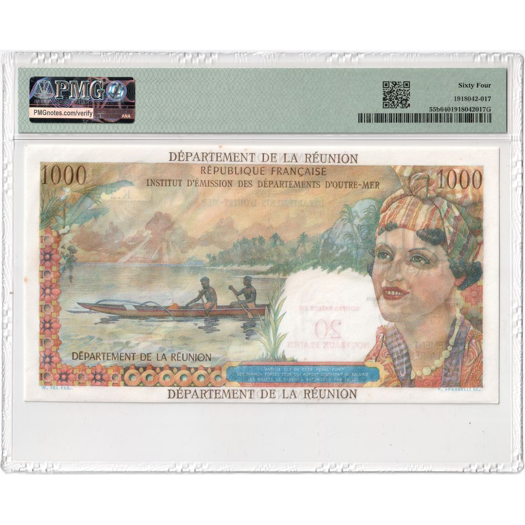 Réunion, 20 Nouveaux Francs on 1000 Francs, SPL