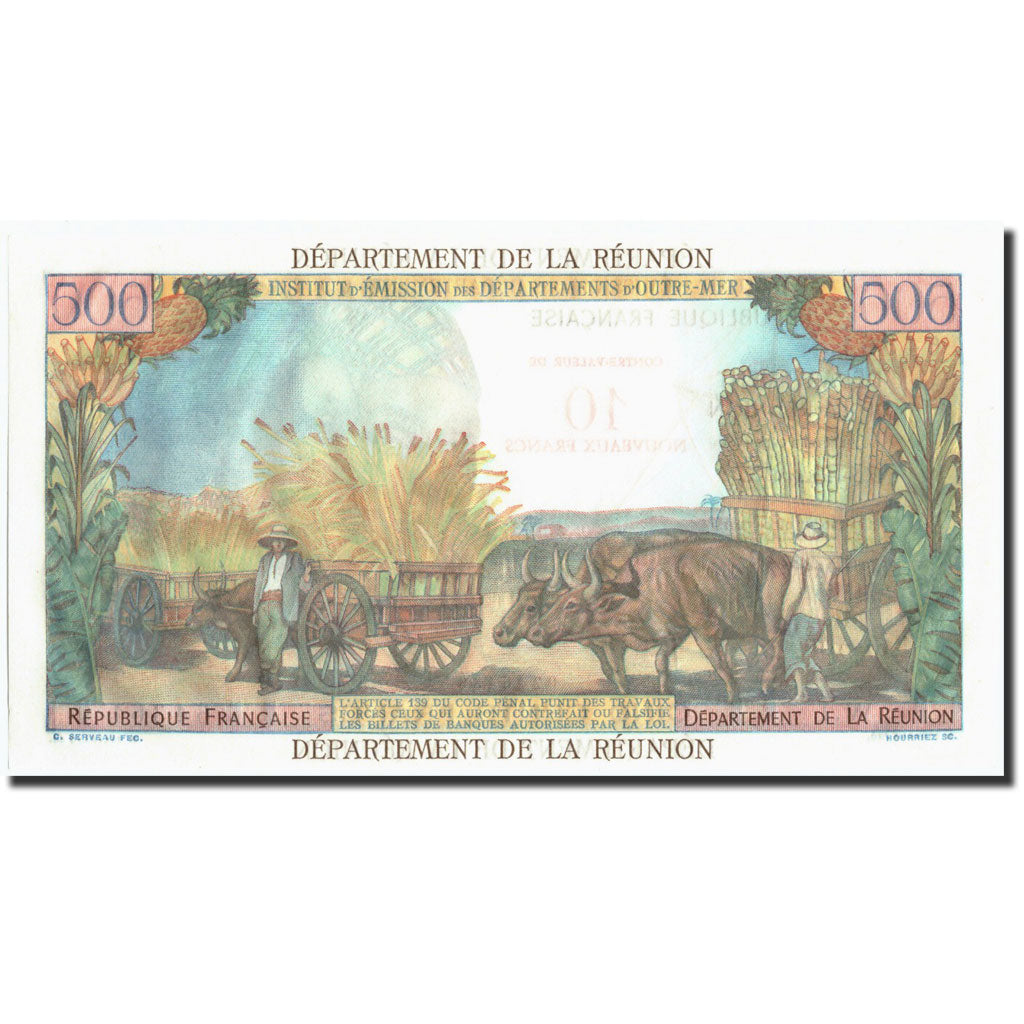 Réunion, 10 Nouveaux Francs on 500 Francs, SPL