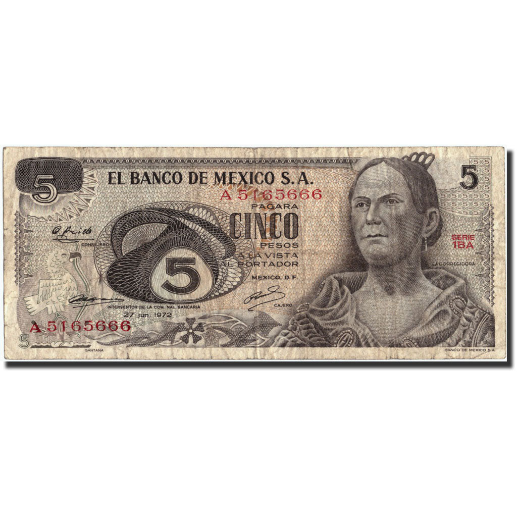 Banknote, Mexico, 5 Pesos, 1972, 1972-06-27, KM:62c, VF(20-25)