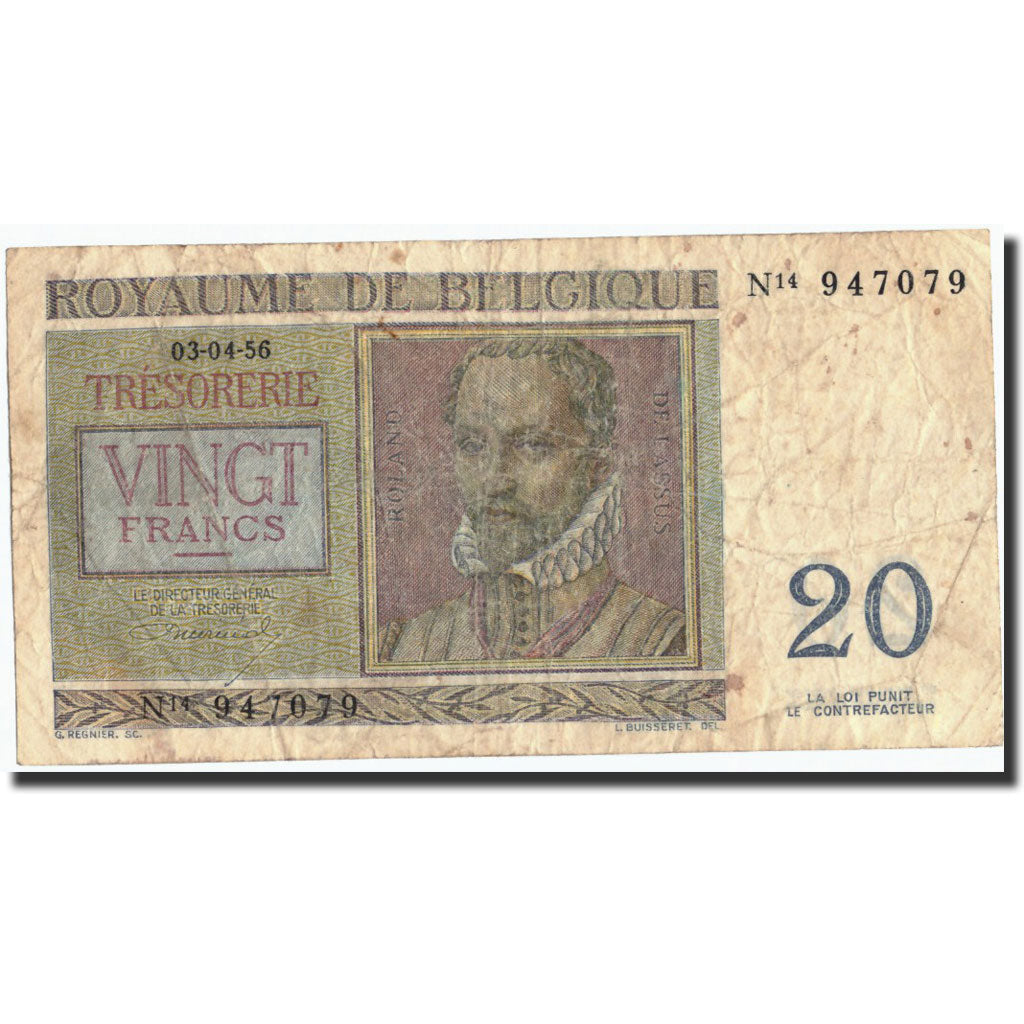 Banconote, Belgio, 20 Francs, 1956, KM:132b, 1956-04-03, B