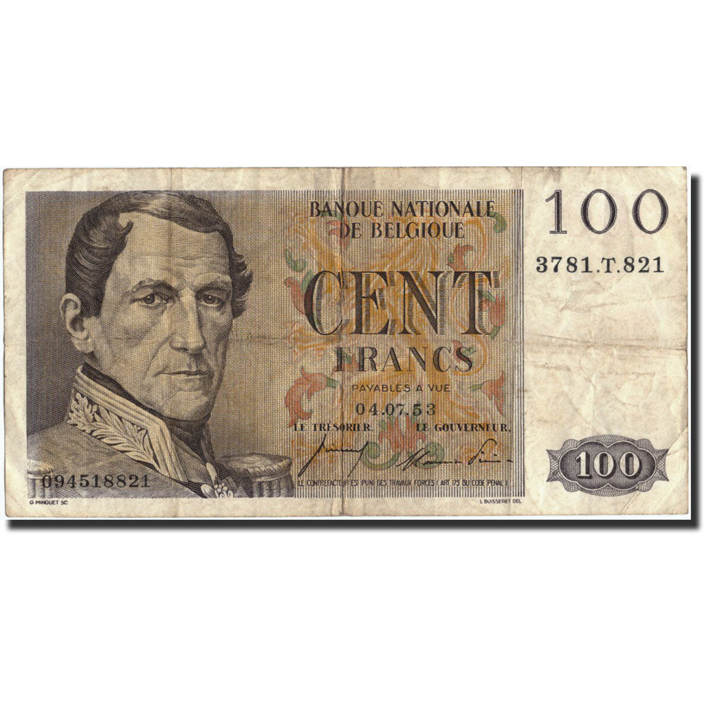 Billet, Belgique, 100 Francs, 1953, 1953-07-04, KM:129b, TB
