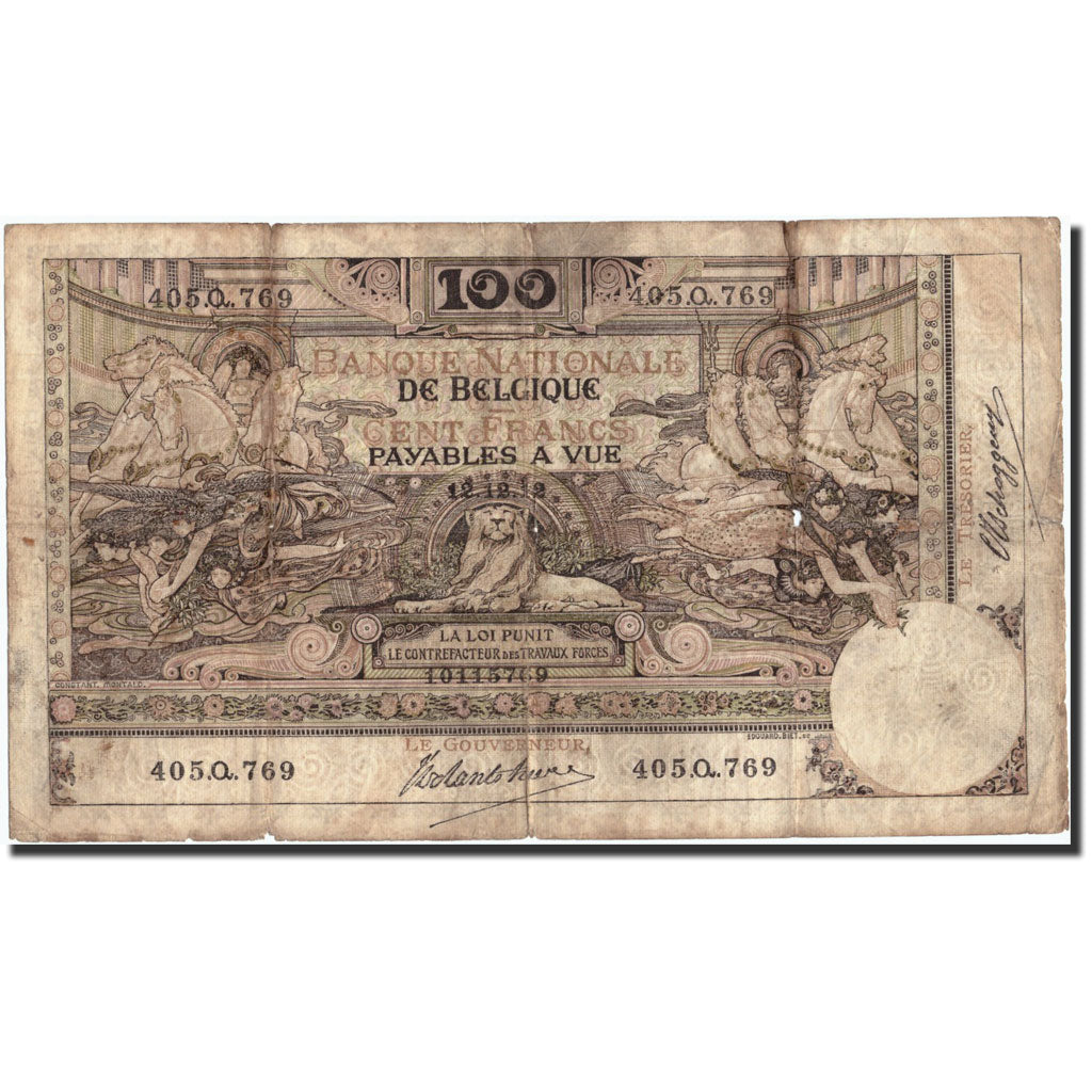 Banconote, Belgio, 100 Francs, 1912, KM:71, 1912-12-12, MB