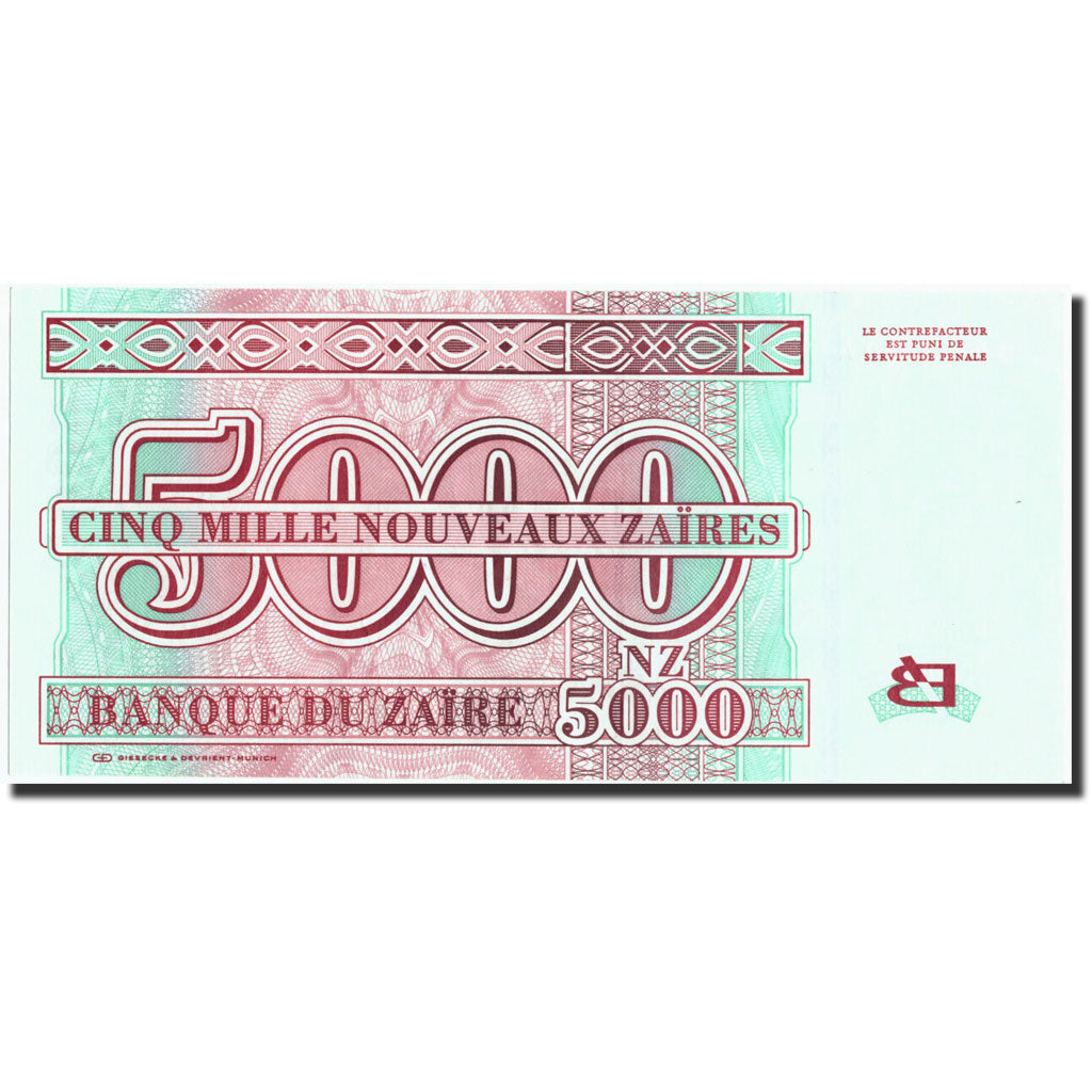Banknote, Zaire, 5000 Nouveaux Zaïres, 1995, 1995-01-30, KM:69, UNC(65-70)