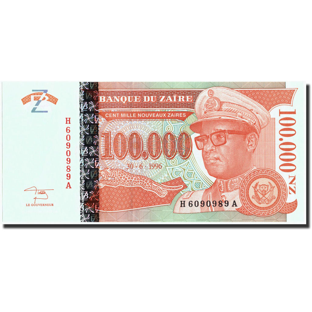 Banknote, Zaire, 100,000 Nouveaux Zaïres, 1996, 1996-06-30, KM:77, UNC(65-70)