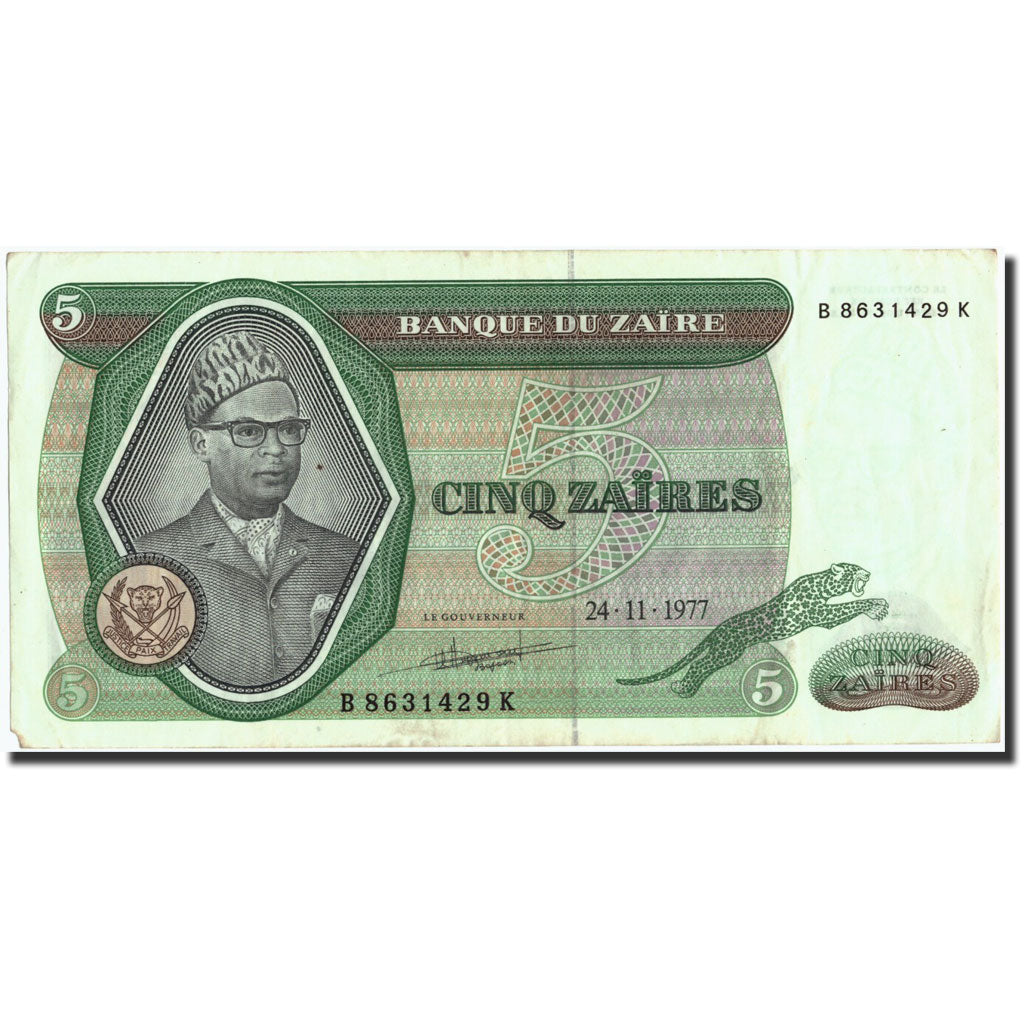 Billet, Zaïre, 5 Zaïres, 1977, 1977-11-24, KM:21b, TB+