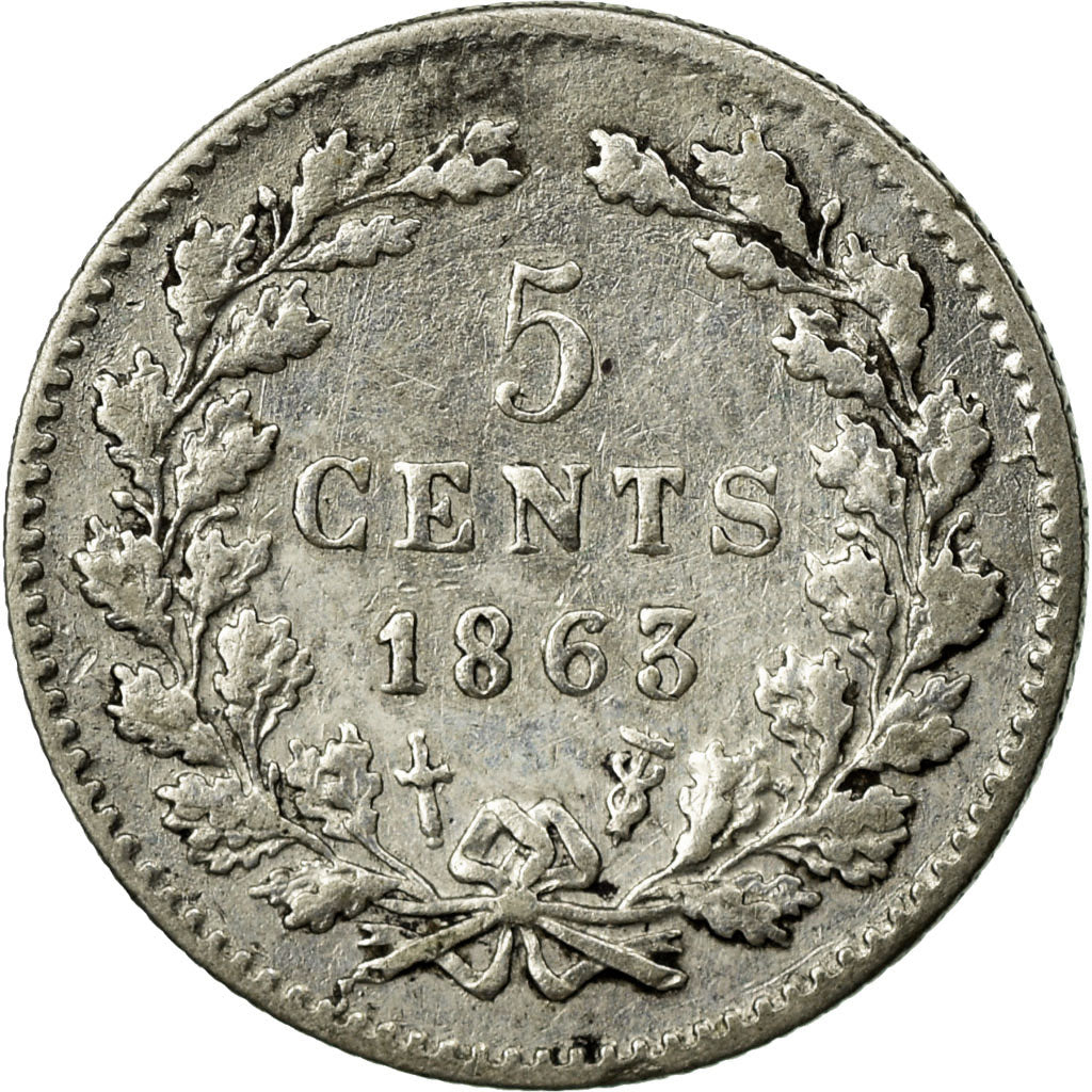 Coin, Netherlands, William III, 5 Cents, 1863, EF(40-45), Silver, KM:91