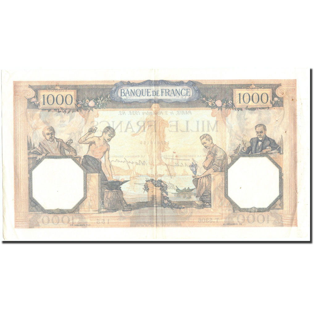 Banknote, France, 1000 Francs, 1 000 F 1927-1940 ''Cérès et Mercure'', 1938