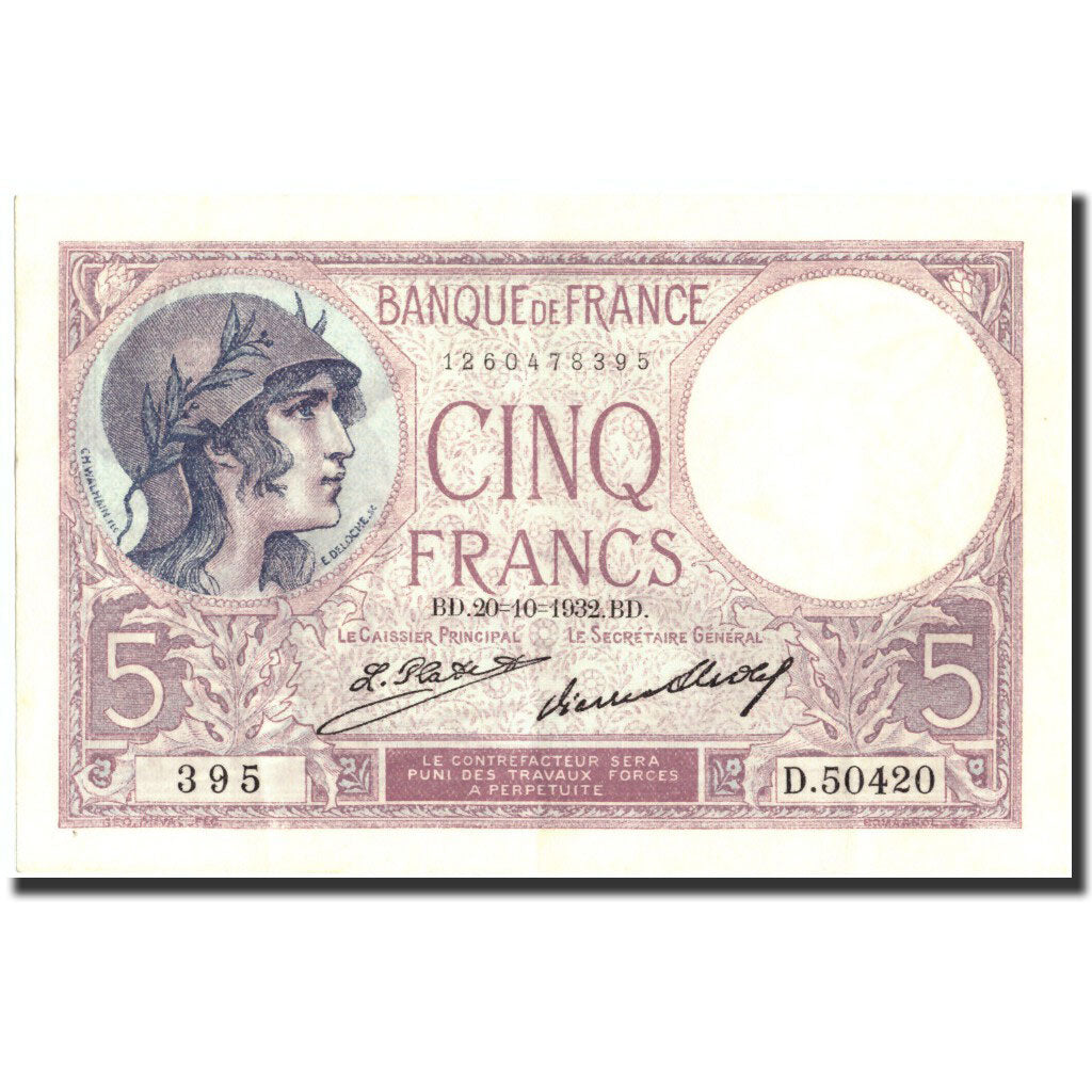 Banknote, France, 5 Francs, 5 F 1917-1940 ''Violet'', 1932, 1932-10-20, UNC(64)