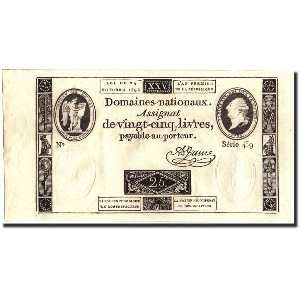 Banknote, France, 25 Livres, 1792, 1792-10-24, UNC(65-70), KM:A67