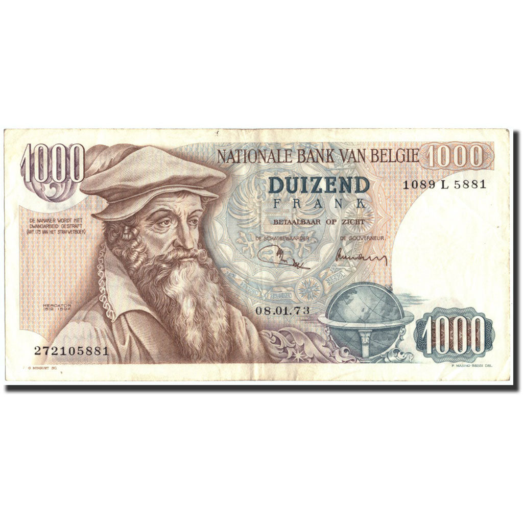 Banknot, Belgia, 1000 Francs, 1973, 1973-01-08, KM:136b, EF(40-45)