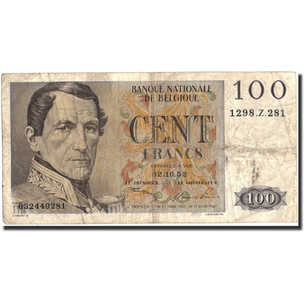 Banknote, Belgium, 100 Francs, 1952, 1952-10-02, KM:129a, VF(20-25)