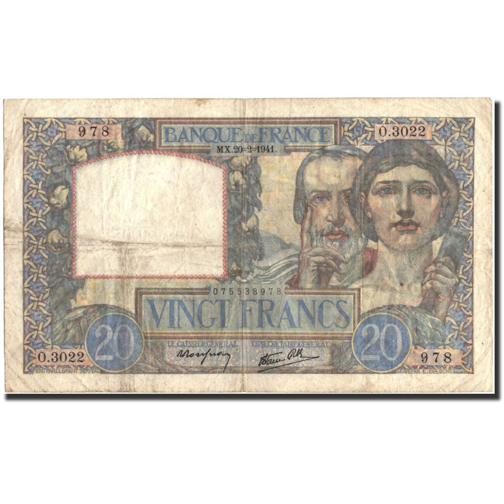 Billete, Francia, 20 Francs, 20 F 1939-1942 ''Science et Travail'', 1941