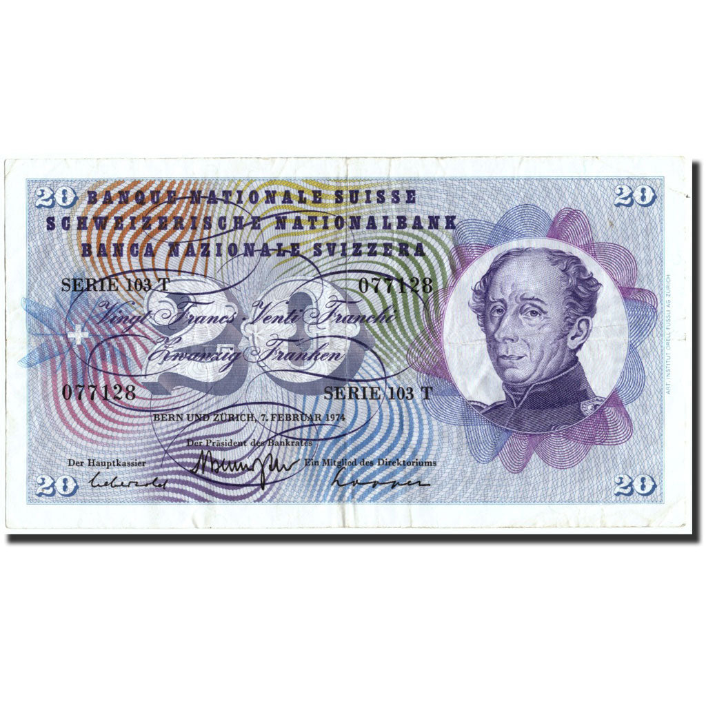 Geldschein, Schweiz, 20 Franken, 1974, 1974-02-07, KM:46v, SS