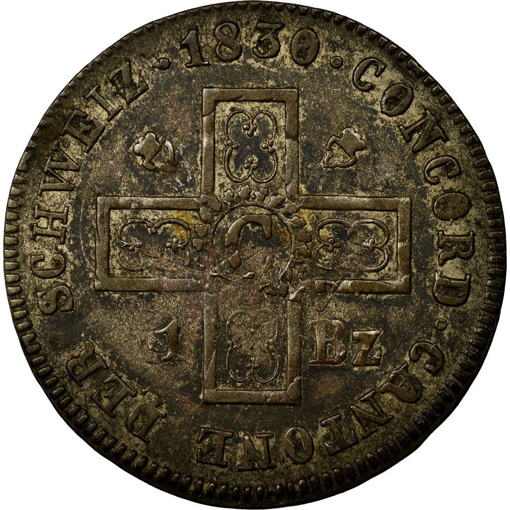 Coin, SWISS CANTONS, FREIBURG, Batzen, 1830, AU(55-58), Billon, KM:88