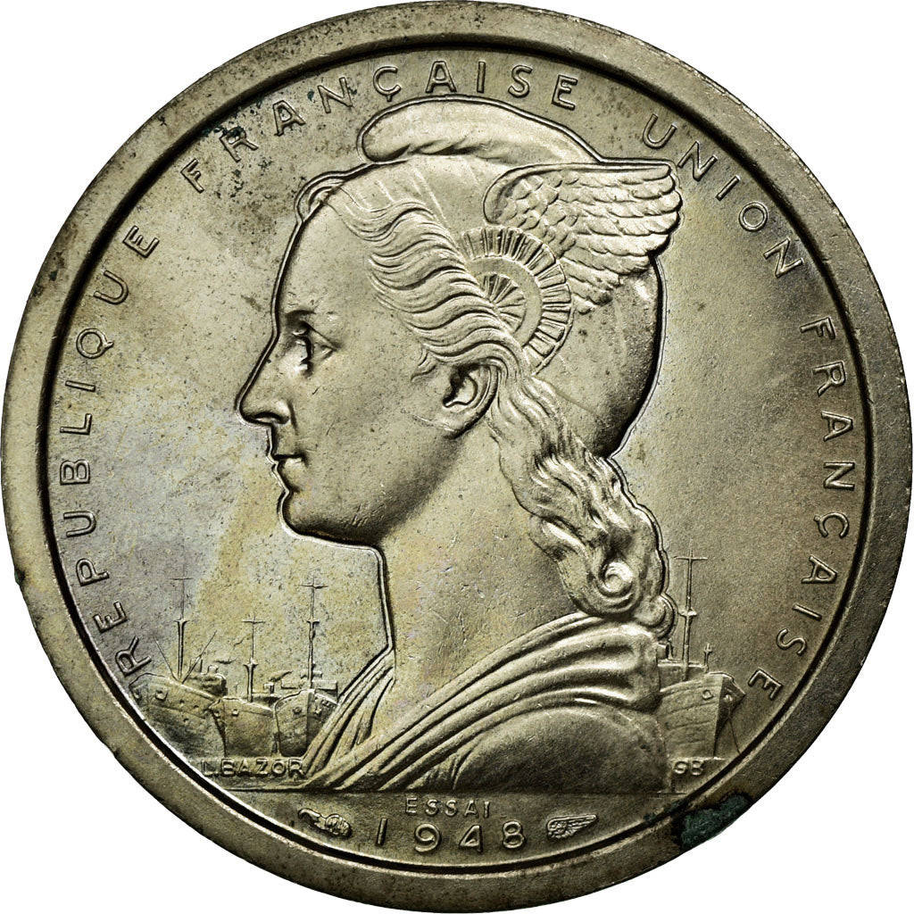 Coin, French West Africa, 2 Francs, 1948, MS(65-70), Copper-nickel, Lecompte:9