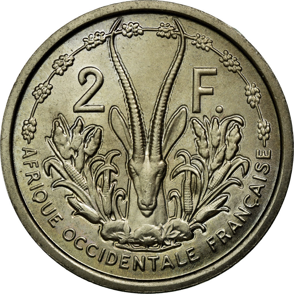 Coin, French West Africa, 2 Francs, 1948, MS(65-70), Copper-nickel, Lecompte:9