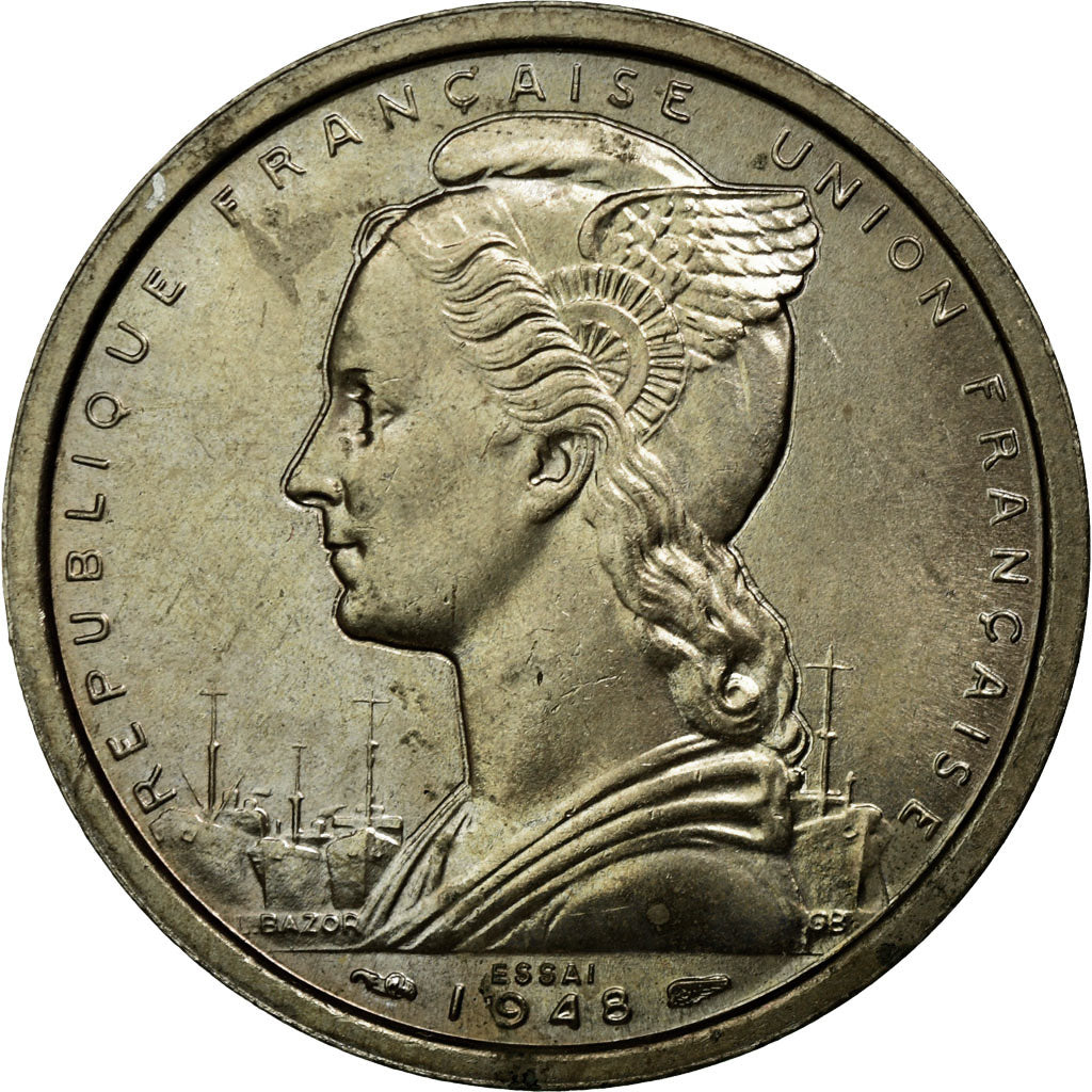 Coin, French Equatorial Africa, 2 Francs, 1948, Paris, MS(65-70), Copper-nickel