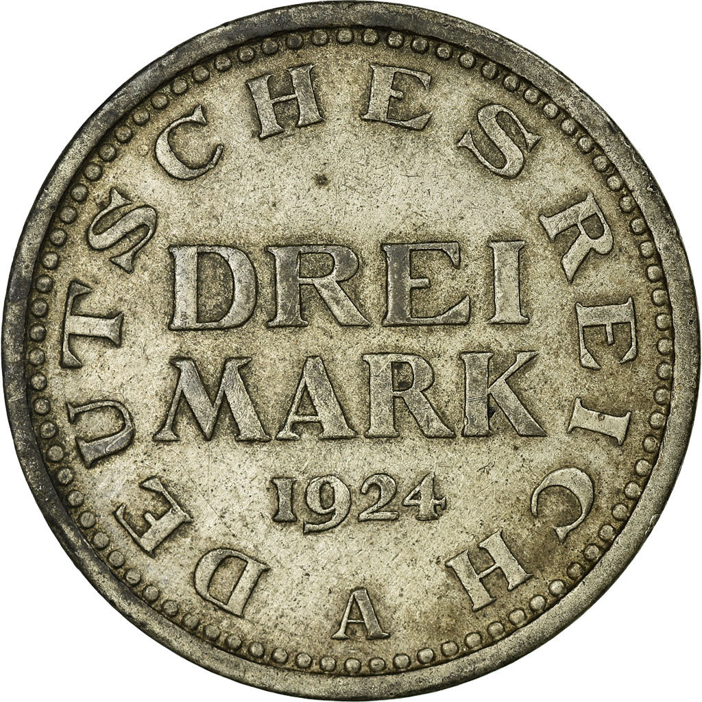 Coin, GERMANY, WEIMAR REPUBLIC, 3 Mark, 1924, Berlin, EF(40-45), Silver