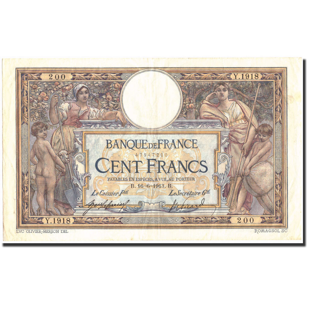 Geldschein, Frankreich, 100 Francs, 100 F 1908-1939 ''Luc Olivier Merson''