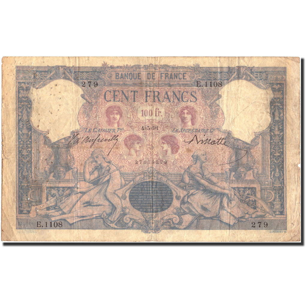 Banconote, Francia, 100 Francs, 100 F 1888-1909 ''Bleu et Rose'', 1891