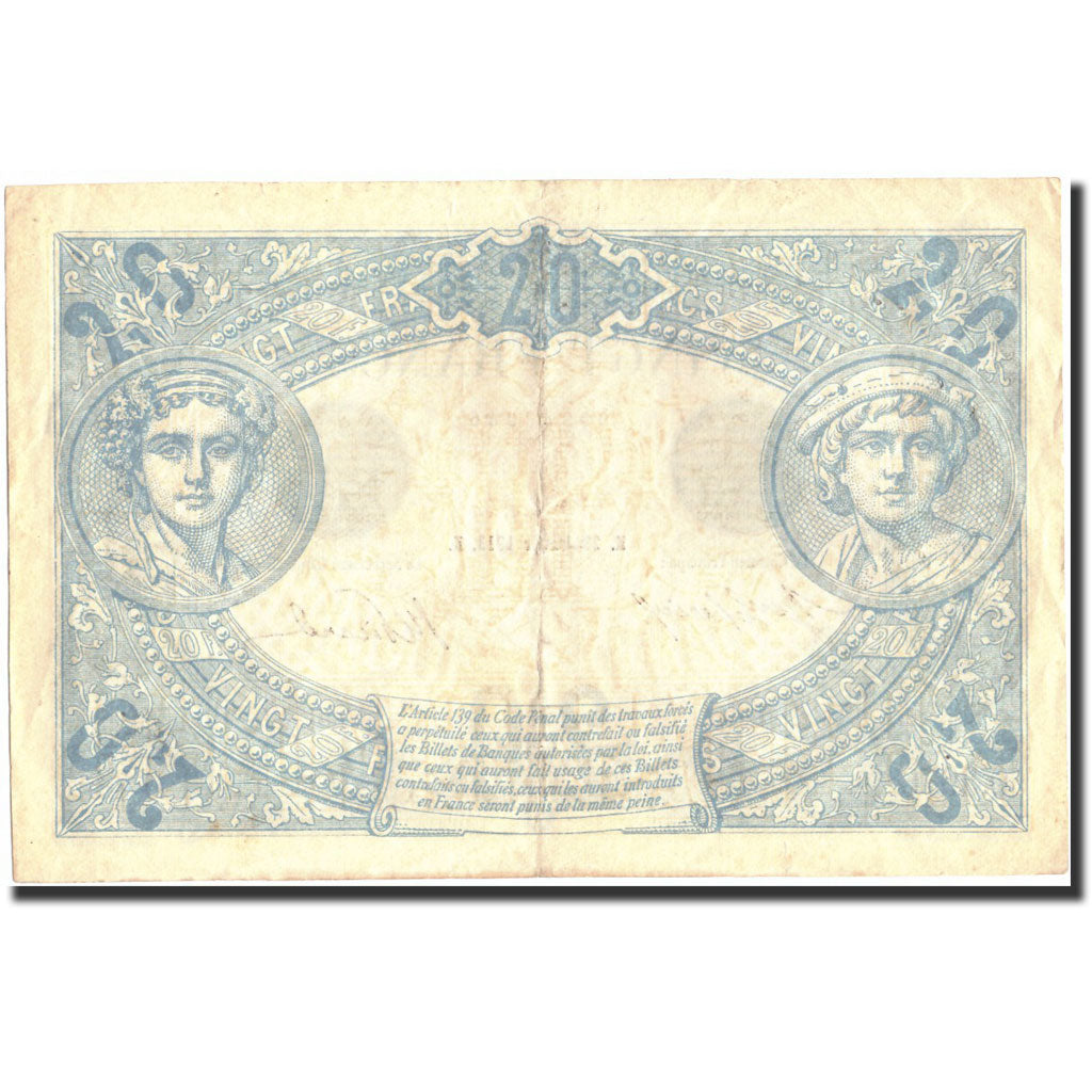 France, 20 Francs, 20 F 1905-1913 ''Bleu'', 1913, 1913-01-23, AU(50-53)
