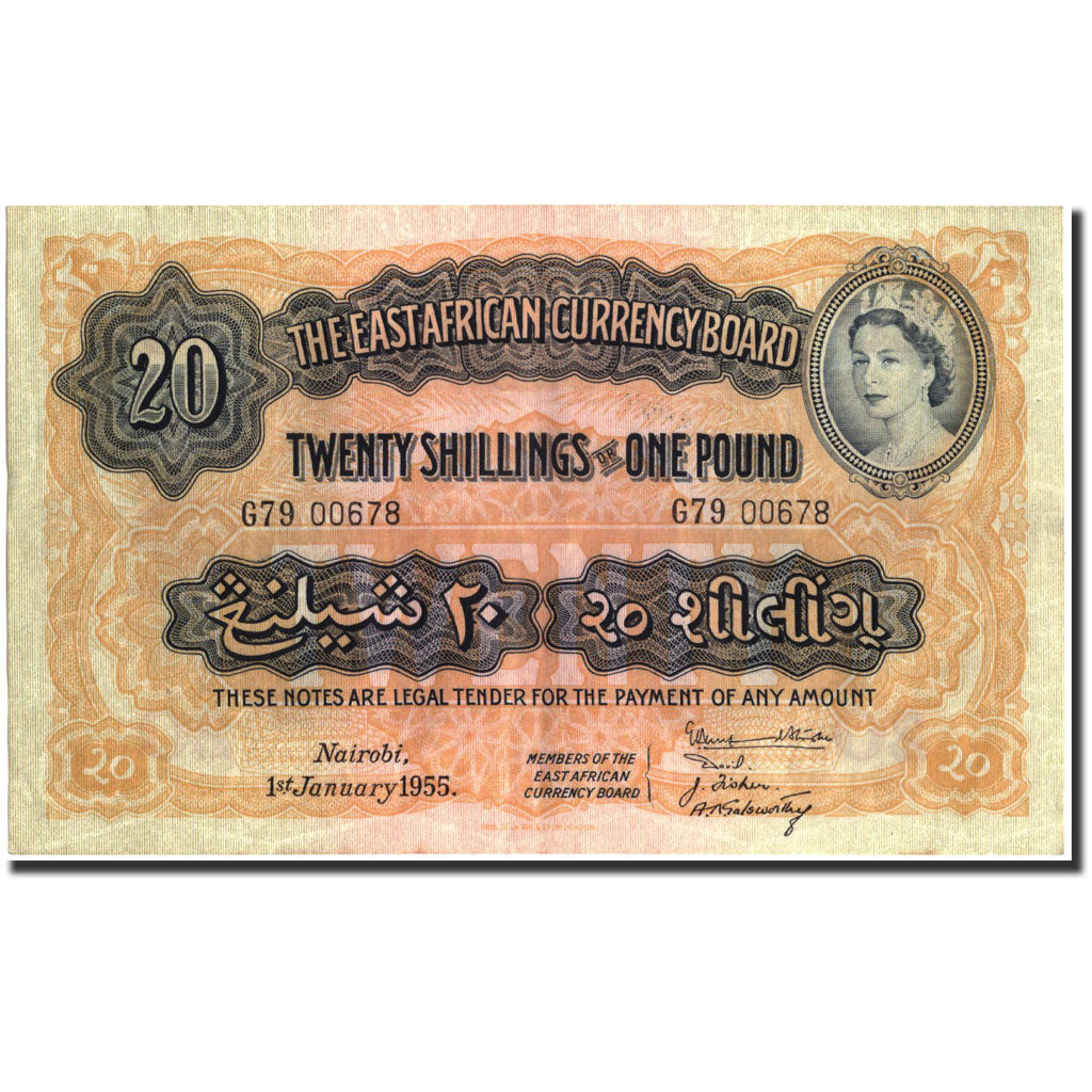 Billet, EAST AFRICA, 20 Shillings = 1 Pound, 1955, 1955-01-01, KM:35, TTB+